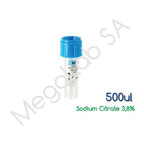 Παιδιατρικά Σωληνάρια  Micro Test Tube, με βιδωτό πώμα, με κιτρικό νάτριο (Sodium Citrate 3,8%), όγκος 500μl.